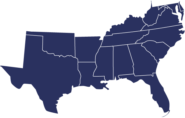アラバマ州、アーカンソー州、デラウェア州、フロリダ州、ジョージア州、ケンタッキー州、ルイジアナ州、メリーランド州、ミシシッピ州、ノースカロライナ州、オクラホマ州、サウスカロライナ州、テネシー州、テキサス州、バージニア州、ウェストバージニア州