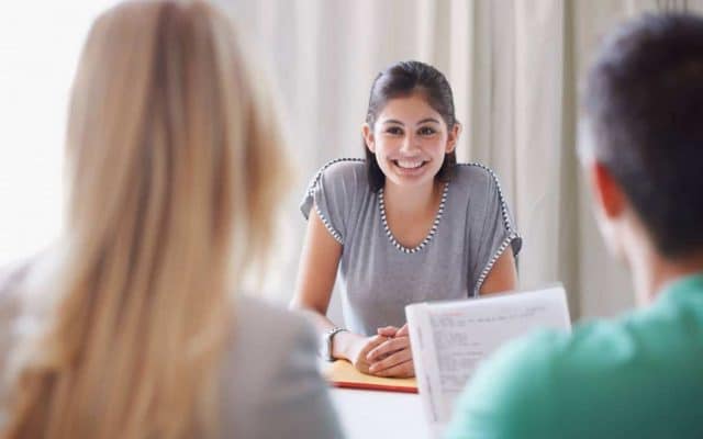 Female smiling during interview