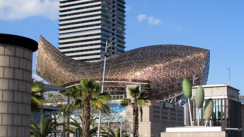 Frank Gehry’s Golden Fish Sculpture in downtown Barcelona, Spain