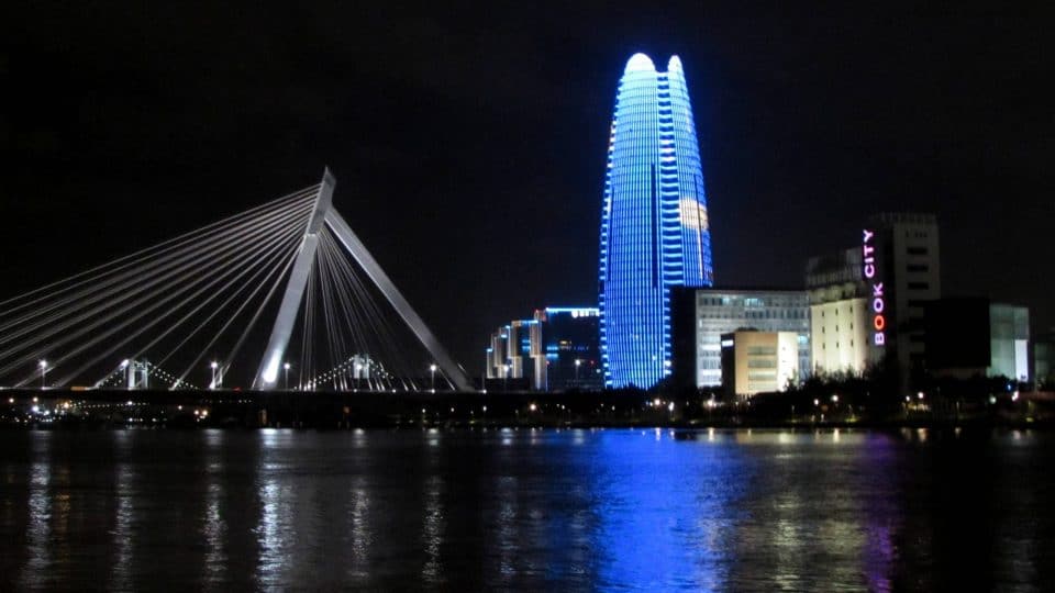 Ningbo, China buildings at night