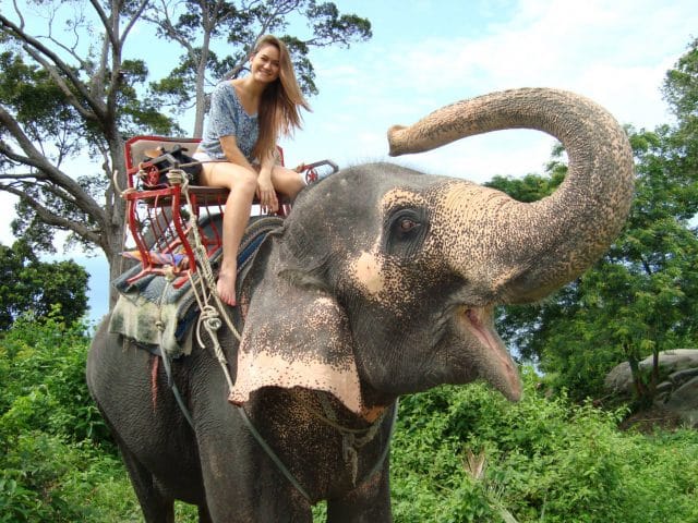 Young woman on an elephant