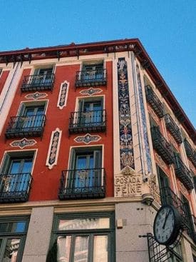 Apartment building in Plaza Mayor in Madrid, Spain.