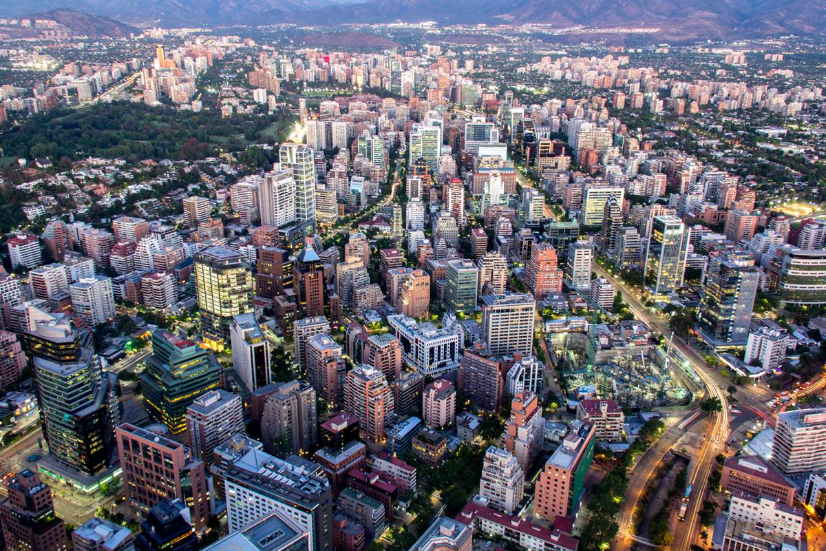 An aerial view of lots of buildings in Santiago, Chile