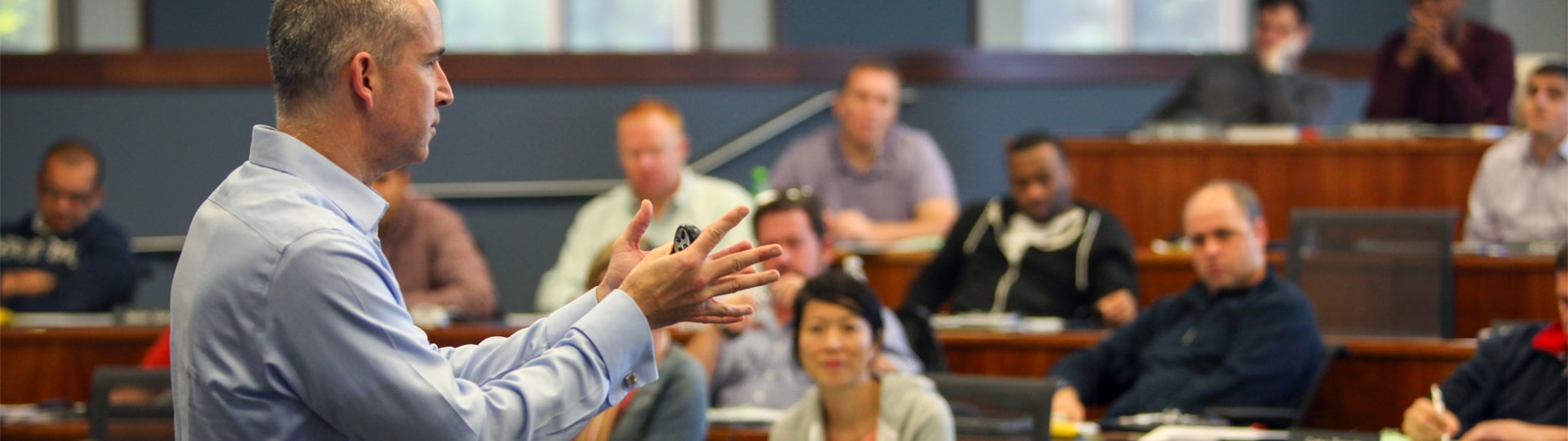 Professor Sean Limon leads a graduate-level business class in Hough Hall at the Warrington College of Business.