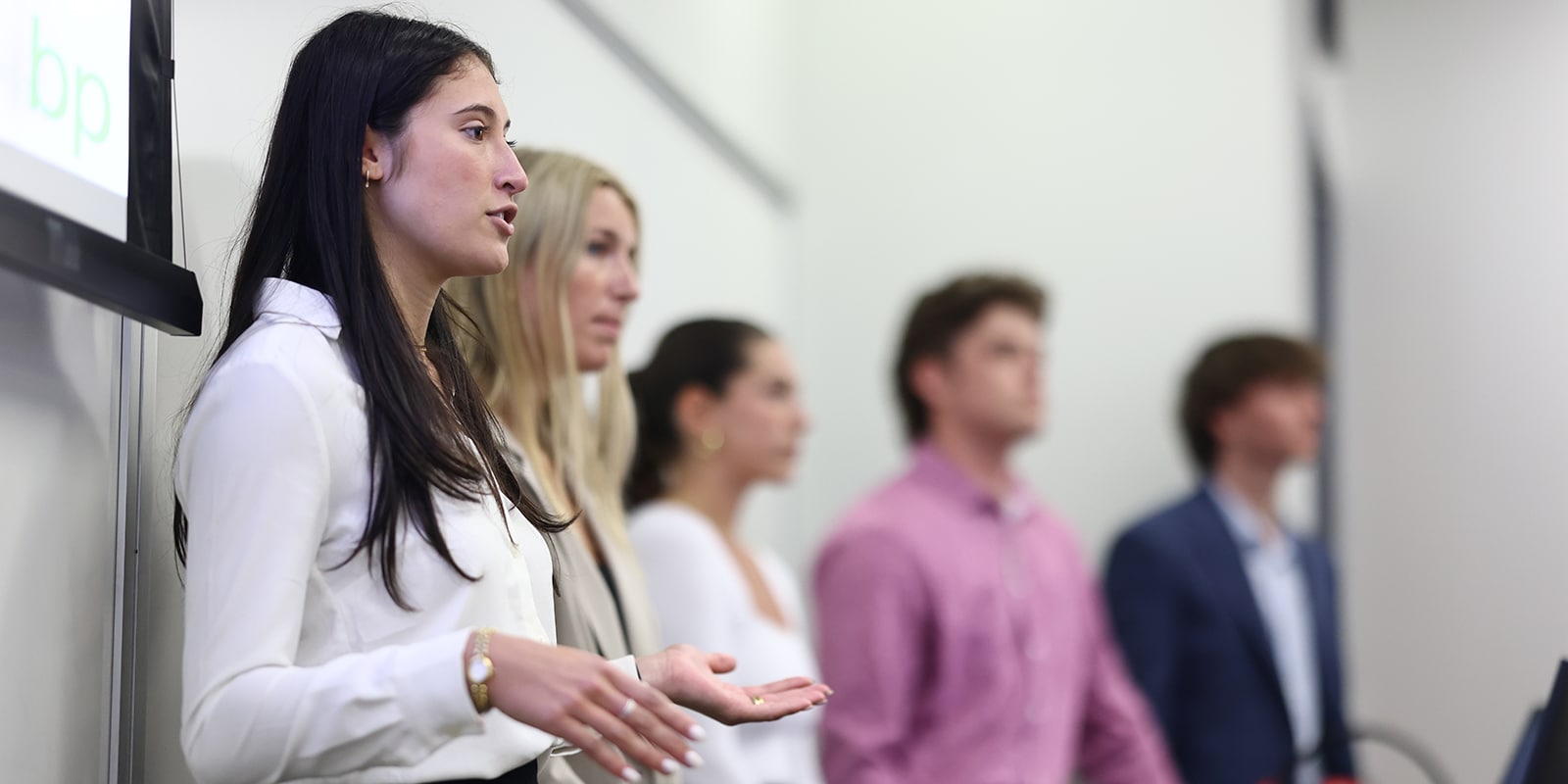 A group of UF Warrington Master of International Business students present their recommendations to a GatorNest partnering business