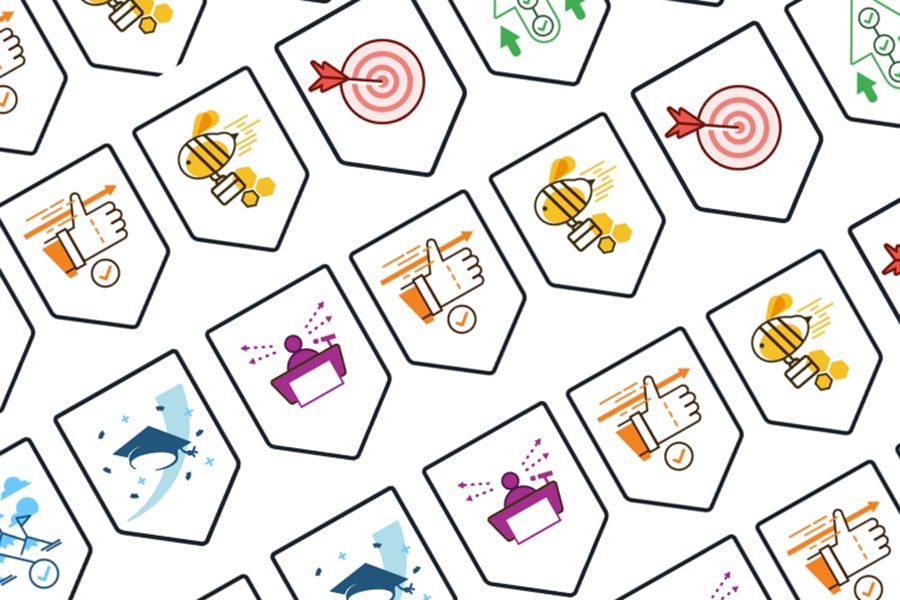 Illustration of badges within the Suitable app. 