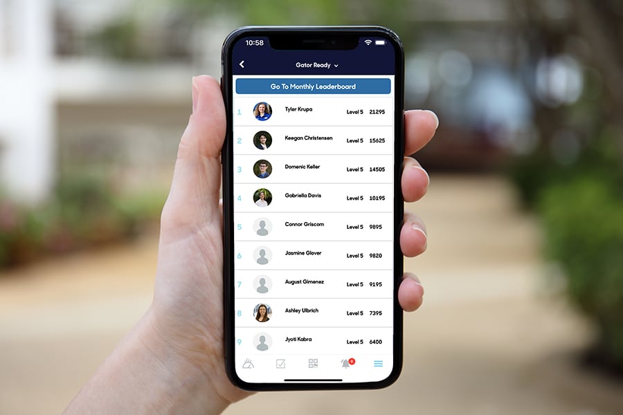 A mobile device with the Suitable app leaderboard open. 