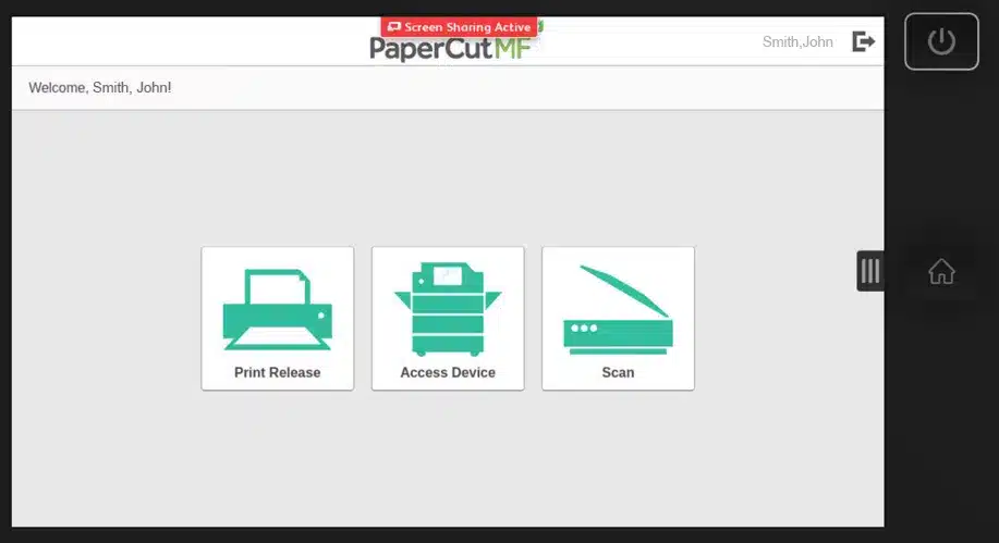 screen cap of the printer interface