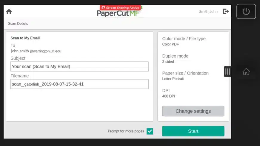 screen cap of the scanning machine