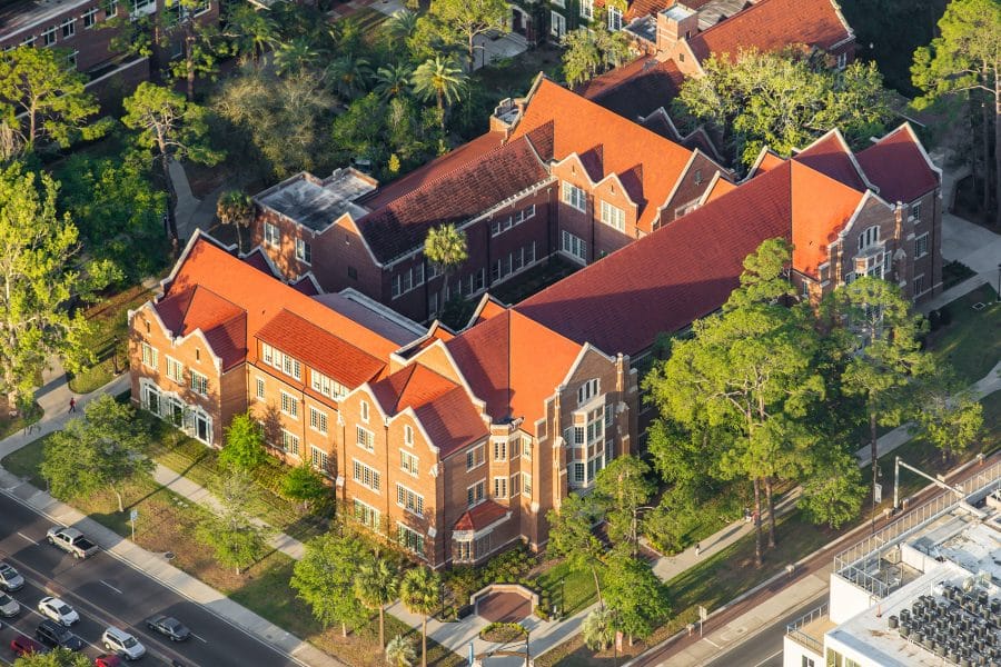 aerial view of heavener hall and bryan